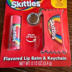 Skittles Strawberry Flavored Lip Balm & Holder Keychain - NEW in box!